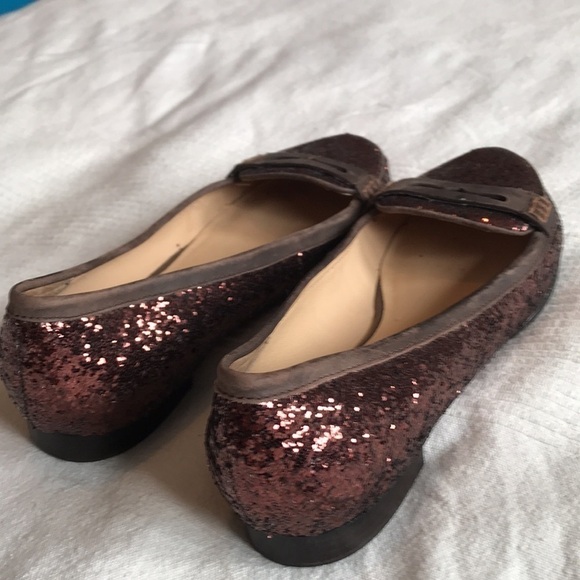 pour La Victoire Brown Glitter Leather Rory Flats Size 7.5 - Picture 4 of 9